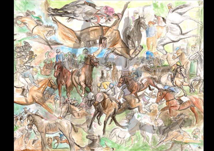 Cheval de course à l'aquarelle