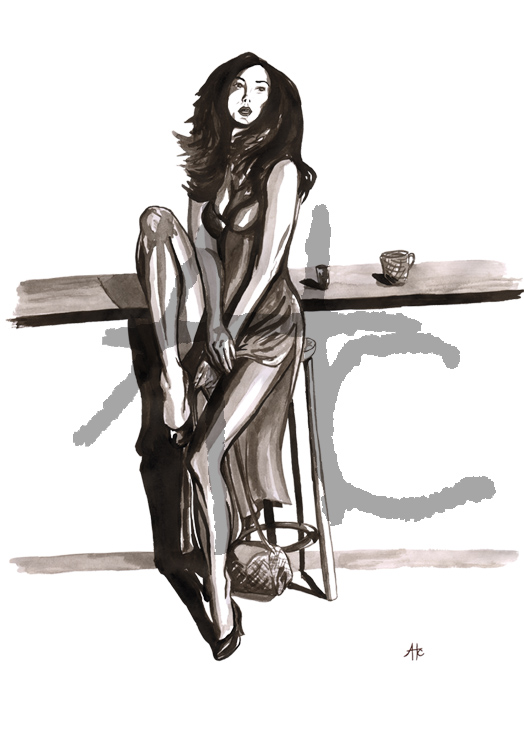 Femme longue à l'encre de chine